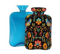 Mexican Style Colorful Bird Hot Water Bottle with Cover, 2L PVC Hot Water Bag for Pain Relief, Hand Foot Warmer, Hot & Cold Therapy with Removable Cover, Gift for Women Kids Family