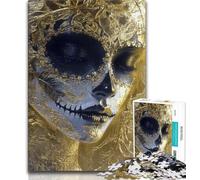 Mexican Style Golden Skull Jigsaw Puzzles for Adults 1000 Piece,Challenging Game And Family Play with Fully Interlocking Randomly Shaped Pieces 38x26cm