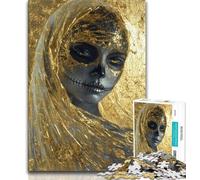 Mexican Style Golden Skull Jigsaw Puzzles for Teenagers 1000,Toys Educational Games Stress Relieving Suitable for Desktop Decoration 38x26cm