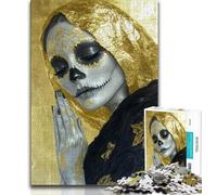 Mexican Style Golden Skull Puzzles 1000 Pieces for Teenagers,Pattern Assembly Fun at Home Activities,Birthday Present,Travel Gifts 38x26cm