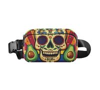Mexican Style Skull Avocados Trendy Fanny Waist Pack for Women Men Teenagers Large Capacity Cross Body Bag Belt Pack with Adjustable Strap for Travel Shopping Running