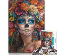 Mexican Style Skull Girl Jigsaws Puzzles 1000 Pieces for Adults Gifts,Stress Reliever Staycation Kill Time with Matching Poster And Trivia Sheet 38x26cm