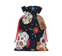 (Mexican Sugar Horror Skull) Christmas Burlap Gifts Bag With Drawstring Xmas Linen Burlap Gift Candy Pouch For Wedding Party Festival Decorating M