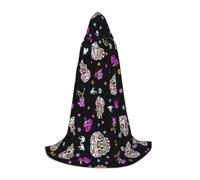 (Mexican Sugar Horror Skull) Print Hooded Cape For Teenagers Costume Party, Halloween Hooded Cape Soft and Elastic,S