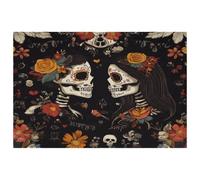 Mexican Sugar Skull Couple Placemats Heat Resistant Washable Oxford Cloth Table Mats Set of 4 Home Kitchen Decoration, Easy to Clean