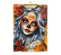 Mexican Sugar Skull Girl Acrylic clipboard Binder Standard Letter A4 Size Waterproof for Nurses Home Contractor Gold 12x9in Tabla para escribir con Clip