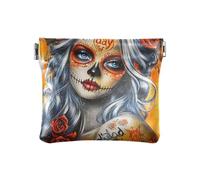 Mexican Sugar Skull Girl Women's Small Leather Change Purse Cute Mini Purse Wallet for Girls Ladies Handbag