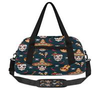 Mexican Sugar Skull Music Guitar Kids Overnight Duffle Bags Boys Girls Teen Sports Gym Bag for Weekender Travel Gymnastics Dance Ballet