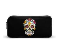 Mexican Sugar Skull Novelty Pencil Cases Multipurpose Large Pen Pouch Makeup Storage Bag