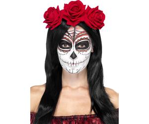 Mexican Sugar Skull Red Rose Flower Headband