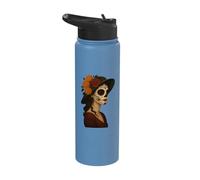 Mexican Sugar Skull Woman Marigold Hat Art Stainless Steel Insulated Water Bottle