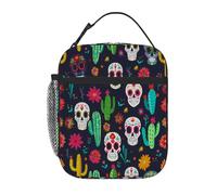 Mexican Sugar Skulls Cactus Flower Kids Insulated Lunch Bag for Boys Girls, Leakproof Reusable Bento Tote Toddler Lunch Bag, Portable Thermal Cooler Lunchbox for School Picnic Travel Daycare