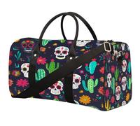 Mexican Sugar Skulls Cactus Flower Sports Tote Gym Bag for Men & Women, Water Resistant Foldable Travel Duffel Bag, Lightweight Carry-On Weekender Overnight Bag for Workout Hospital