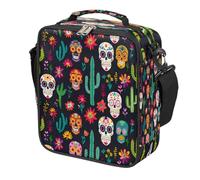 Mexican Sugar Skulls Cactus Kids Lunch Bag for Boys Girls, Reusable Insulated Leakproof Lunch Box with Shoulder Strap, Toddler Cooler Tote for School Picnic Travel Beach Hiking Fishing