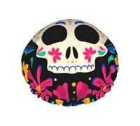 Mexican Sugar Skulls Mexico Day of the Dead Flowers Reusable Shower Cap & Bath Cap Waterproofs Shower Caps Large Designed for all Hair Lengths & Elastic Hair Hat