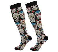Mexican Sugar Skulls Roses Flower Women's Compression Socks Day Of The Dead Athletic Tube Sock Unisex Casual Knee High Socks Outdoor Sport Socks For Running Hiking Travel Color1296