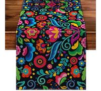 Mexican Table Runner Cinco De Mayo and Fiesta Dia De Los Muertos Decorations Mexico Rustic Linen Dining Room Kitchen Home Decor(13" x 108")