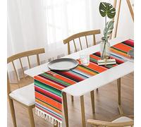 Mexican Table Runner Mexican Carnival Party Table Runner 35 x 215cm Serape Table Cloth Runner with Tassel Cotton Mexican Striped Tablecloth Wedding Theme Party Decor Beach Blanket Outdoor Picnics (A)