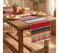 Mexican Table Runner Mexican Carnival Party Table Runner 35 x 215cm Serape Table Cloth Runner with Tassel Cotton Mexican Striped Tablecloth Wedding Theme Party Decor Beach Blanket Outdoor Picnics (D)