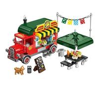 Mexican Taco Food Truck Building Set, 615PCS Vehicle Role-Playing Brick Toy, Includes Dining Table & Chairs, Menu, Hot Dogs, Sauces, Fun Birthday, Idea Gifts for Boys Girls Adults