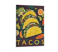 Mexican Tacos Poster Retro Restaurant Poster Mexican Cuisine Kitchen Dining Room Poster 2 Canvas Poster Wall Art Decor Print Picture Paintings for Living Room Bedroom Decoration 12x18inch(30x45cm)