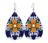 Mexican Talavera Ceramic Tile Ethnic Folk Pattern Earrings Printed Leather Earring Fashion Ear Pendants For Beach Women