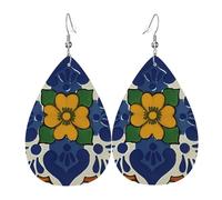 Mexican Talavera Ceramic Tile Pattern Ethnic Folk Earrings Creative Dangle Earrings Fashion Earring For Mother'S Day Party
