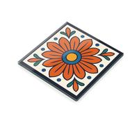 Mexican Talavera Tile Pattern Glass Coaster Square Tempered Glass Colourful Ceramic Style Decor Housewarming Gift (Pattern 5, Plain Packaging)