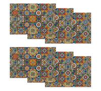 Mexican Tile Set of 6 Placemats,Geometric Floral Washable Linen Table Mats for Dining Table,Non-Slip Heat Resistant Place Mats for Kitchen,Party or Outdoor Use 12"x18"