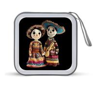 Mexican Traditional Rag Couple Dolls CD Case 40 Capacity Plastic DVD Storage Box Sleeves Zippered Wallet
