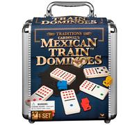 Mexican Train Dominoes Game in Aluminum Carry Case, for Families and Kids Ages 8 and up