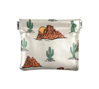Mexican Western Cactus PU Leather Small Coin Portable Mini Coin Purse Pouches for Men Women Travel, Mexican Western Cactus, 4.33"(L) x 3.74"(W) x 0.39"(H), Classic