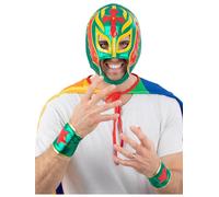 Mexican Wrestler Mask & Cuffs Set~Rey Mysterio Style~Wrestling Fancy Dress~New