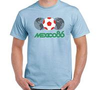 Mexico 86 T-Shirt Mens Retro 1986 World Cup Logo Kit England Retro Top Blue