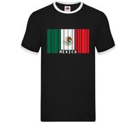 Mexico Barcode Style Flag - Mens Contrast Ringer T-Shirt - Black/White - Medium