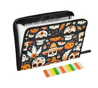 Mexico Cartoon Death Expanding File Folder with Sticky Labels, 13 Pockets Accordion File Folder Document Organizer with Zipper Closure