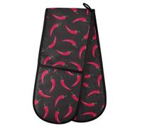 Mexico Chilli Print Double Oven Mitt Heat Resistant Non-Slip Kitchen Gloves Extra Long 7" x 35" for Cooking Baking Barbecue Grilling