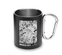 Mexico City Blueprint City Map Metal Cup Carabiner Handle, Camping Mug