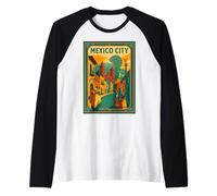 Mexico City Vintage Retro Travel Poster Design Raglan Baseball Tee