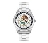 Mexico Coat of Arms Ea-gles Personalized Quartz Watch Stainless Steel Wrist Watches with Arabic Numerals for Men Women