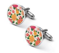 Mexico Dahlia Flower Shirt Cufflinks Round Cuff Links for Business Wedding Party Father's Day Gift 1.7cm