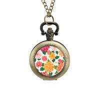 Mexico Dahlia Flower Vintage Pocket Watch Alloy Pendant Watches Necklace Gift for Men Women Coppery-Style