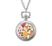 Mexico Dahlia Flower Vintage Pocket Watch Alloy Pendant Watches Necklace Gift for Men Women Silver-Style