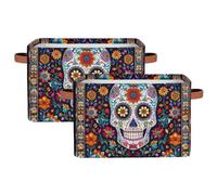 Mexico Day of The Dead Storage Bins Basket, Collapsible Rectangle Storage Box ,With Handles Toy Organizer Bin ,for Shelf Closet/Home/Bedroom/Kids Room/Laundry Room ,1(pack)