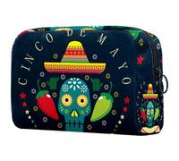 Mexico Day of The Dead Sugar Skull Cacti Cosmetic Bag for Women, Travel Toiletries Bags Large Makeup Handy Pouch Organiser Bag with Zipper