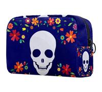 Mexico Day of The Dead Sugar Skull Cosmetic Bag for Women, Travel Toiletries Bags Large Makeup Handy Pouch Organiser Bag with Zipper