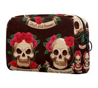 Mexico Day of The Dead Sugar Skull Flower Cosmetic Bag for Women, Travel Toiletries Bags Large Makeup Handy Pouch Organiser Bag with Zipper