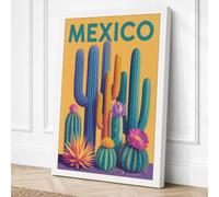 Mexico Desert Blooms Retro Canvas Wall Art Print 24x16 Inch