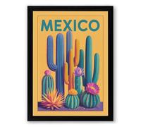 Mexico Desert Blooms Retro Framed Wall Art Print A2 (59.4×42cm) Black, Wall Decor for Living Room, Bedroom, Office & Home, Ready to Hang, Art Gift