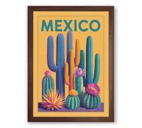 Mexico Desert Blooms Retro Framed Wall Art Print A2 (59.4×42cm) Walnut, Wall Decor for Living Room, Bedroom, Office & Home, Ready to Hang, Art Gift